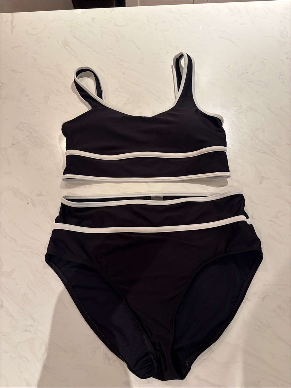 Black Two-Piece Bikini with White Trim